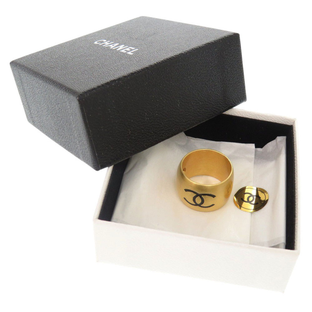 美品 シャネル ココマーク ハート メタル 約13号 ゴールド ブラック リング 指輪 1178【中古】CHANEL