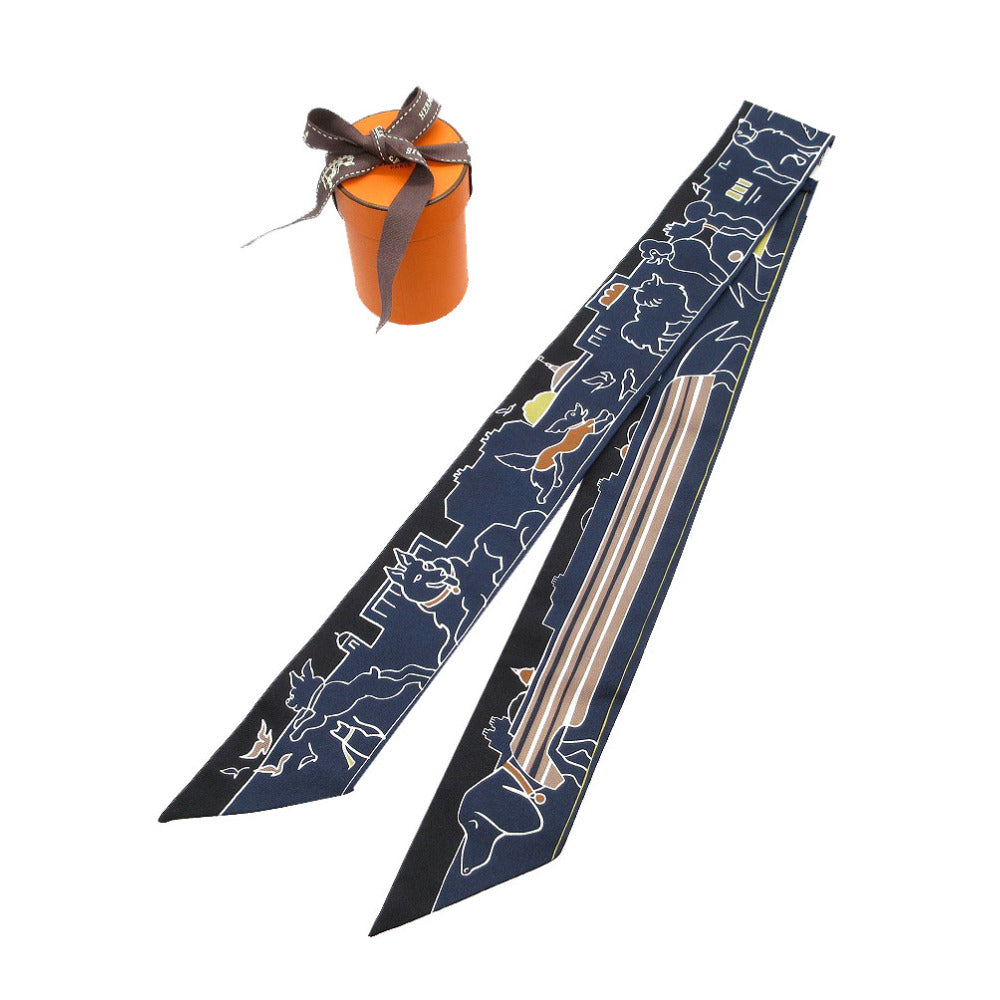 未使用品 エルメス ツイリー パリジャンの犬 スカーフ シルク キャバン/ブラン/キャラメル 1190【中古】HERMES