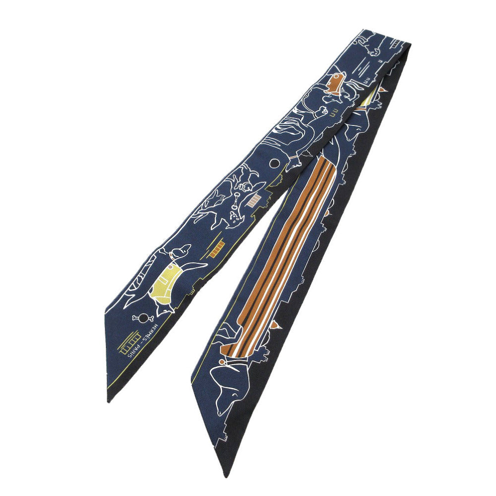 未使用品 エルメス ツイリー パリジャンの犬 スカーフ シルク キャバン/ブラン/キャラメル 1190【中古】HERMES