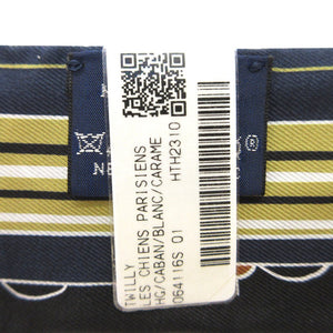 未使用品 エルメス ツイリー パリジャンの犬 スカーフ シルク キャバン/ブラン/キャラメル 1190【中古】HERMES