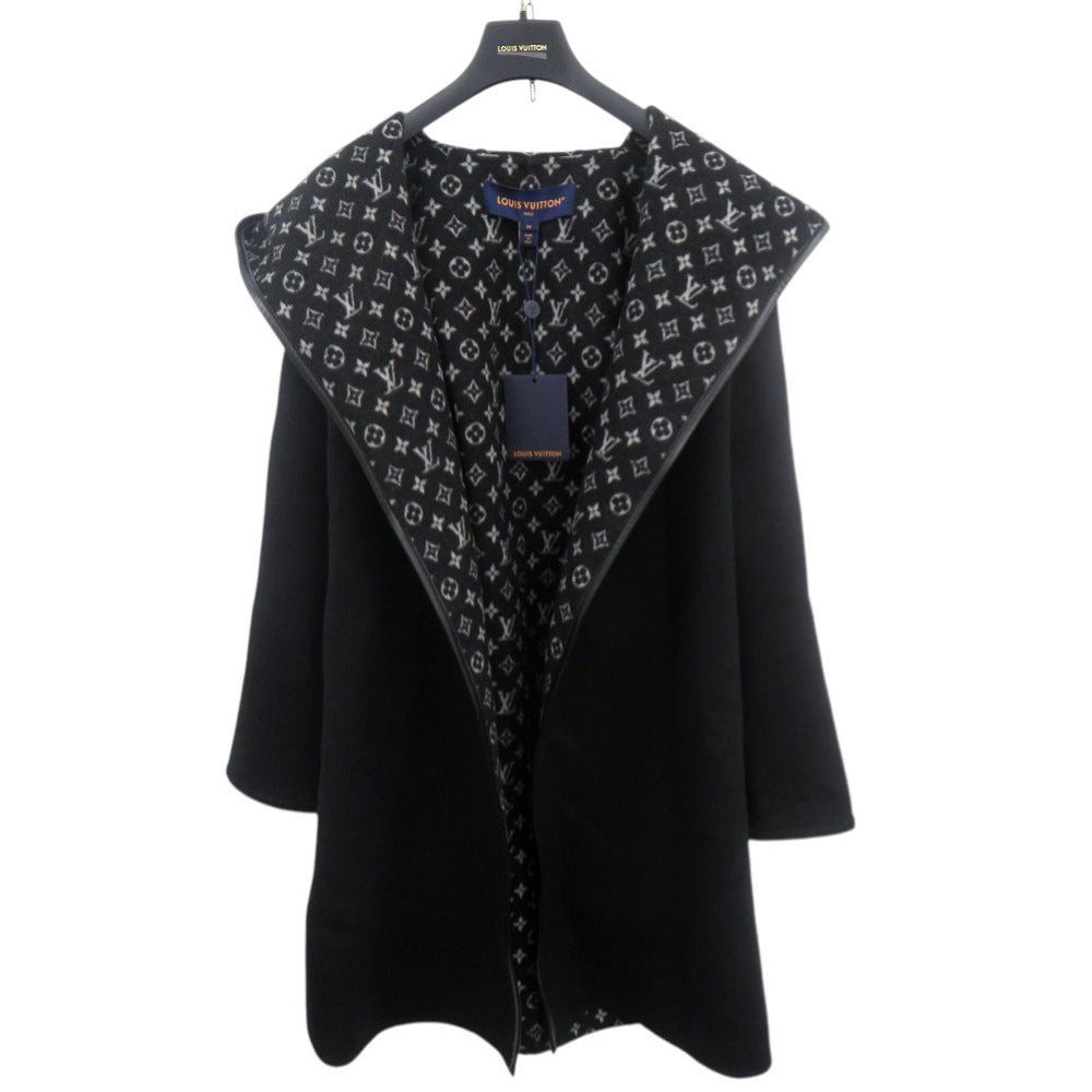 未使用品 ルイ ヴィトン フーデッドラップコート サイズ34 1A4PE7 ウール シルク ブラック コート アウター LV 1202【中古】LOUIS VUITTON