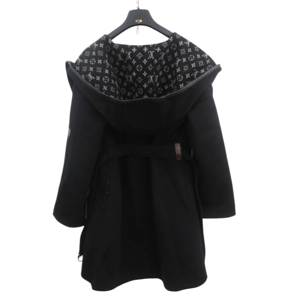 未使用品 ルイ ヴィトン フーデッドラップコート サイズ34 1A4PE7 ウール シルク ブラック コート アウター LV 1202【中古】LOUIS VUITTON