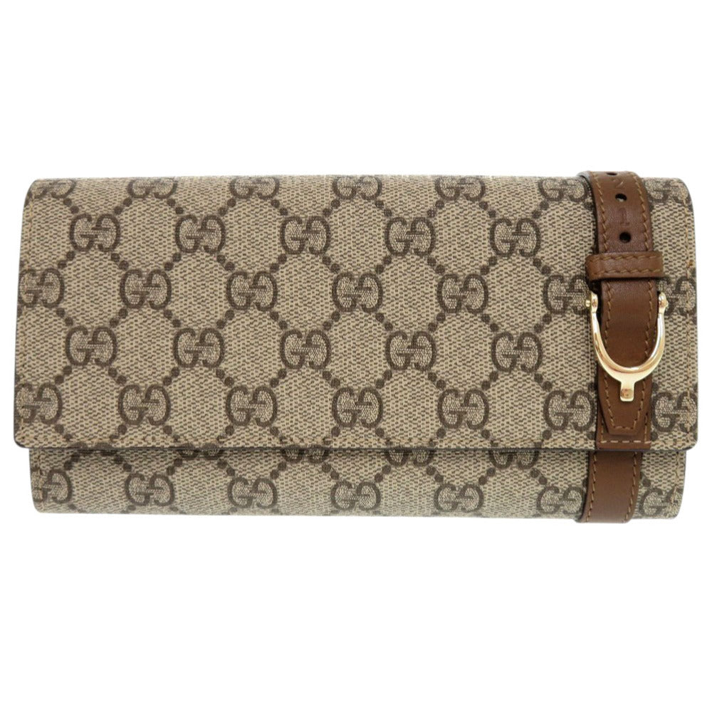 新品同様 グッチ グッチニース GGスプリーム レザー 309760 ベージュ ブラウン 二つ折り長財布 長財布 1209【中古】GUCCI