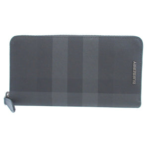 新品同様 バーバリー チェック PVC ブラック 黒 グレー ラウンドファスナー長財布 財布 1268【中古】BURBERRY