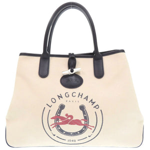 美品 ロンシャン ロゾ 1681643733 キャンバス レザー アイボリー トートバッグ 1279【中古】Longchamp