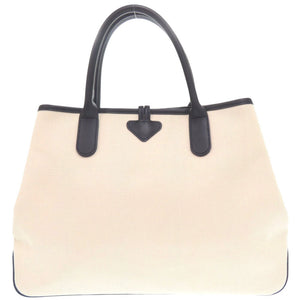 美品 ロンシャン ロゾ 1681643733 キャンバス レザー アイボリー トートバッグ 1279【中古】Longchamp