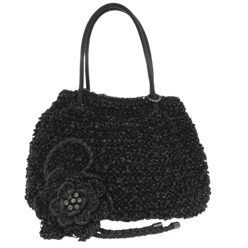 美品 アンテプリマ フラワー ワイヤーバッグ ハンドバッグ ラフィア ワイヤー 装飾 ブラック 1281【中古】ANTEPRIMA