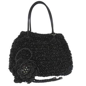 美品 アンテプリマ フラワー ワイヤーバッグ ハンドバッグ ラフィア ワイヤー 装飾 ブラック 1281【中古】ANTEPRIMA