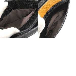 美品 ボッテガヴェネタ マイクロ イントレチャート ボディバッグ レザー ブラック イエロー ウエストバッグ 黒 1313【中古】BOTTEGAVENETA