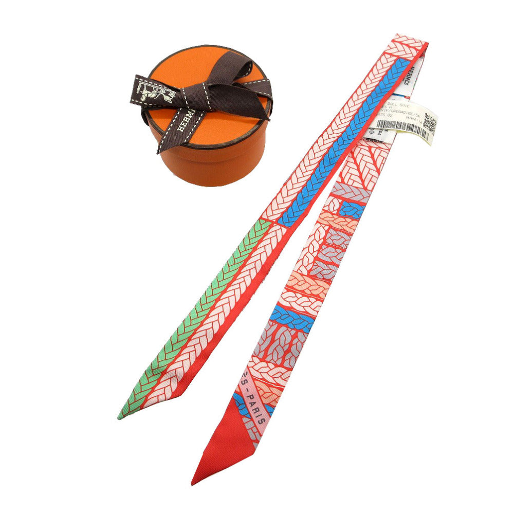 未使用品 エルメス ツイリードール トレスH スカーフ シルク サーモン/グレナデン/ブルーフィグ 1347【中古】HERMES