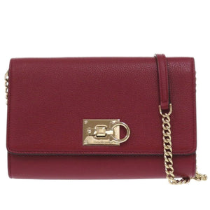 美品 サルヴァトーレフェラガモ ガンチーニ チェーンショルダーバッグ AU-22/D881 レザー ボルドー 赤 1355【中古】Salvatore Ferragamo