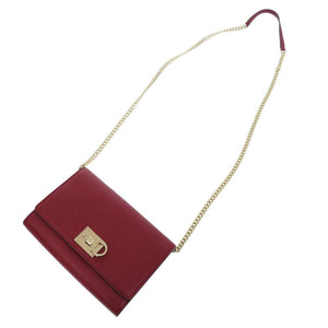 美品 サルヴァトーレフェラガモ ガンチーニ チェーンショルダーバッグ AU-22/D881 レザー ボルドー 赤 1355【中古】Salvatore Ferragamo
