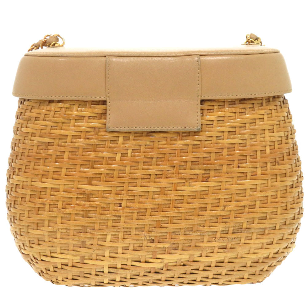 美品 シャネル カゴバッグ ベージュ ストロー レザー ゴールド金具 5番台 ココマーク ターンロック ショルダーバッグ 1372-2 【中古】 CHANEL