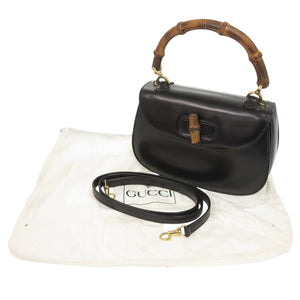 美品 グッチ 2WAY バンブー 000 2046 0188 レザー ブラック ハンドバッグ 黒 1373【中古】GUCCI