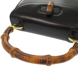 美品 グッチ 2WAY バンブー 000 2046 0188 レザー ブラック ハンドバッグ 黒 1373【中古】GUCCI