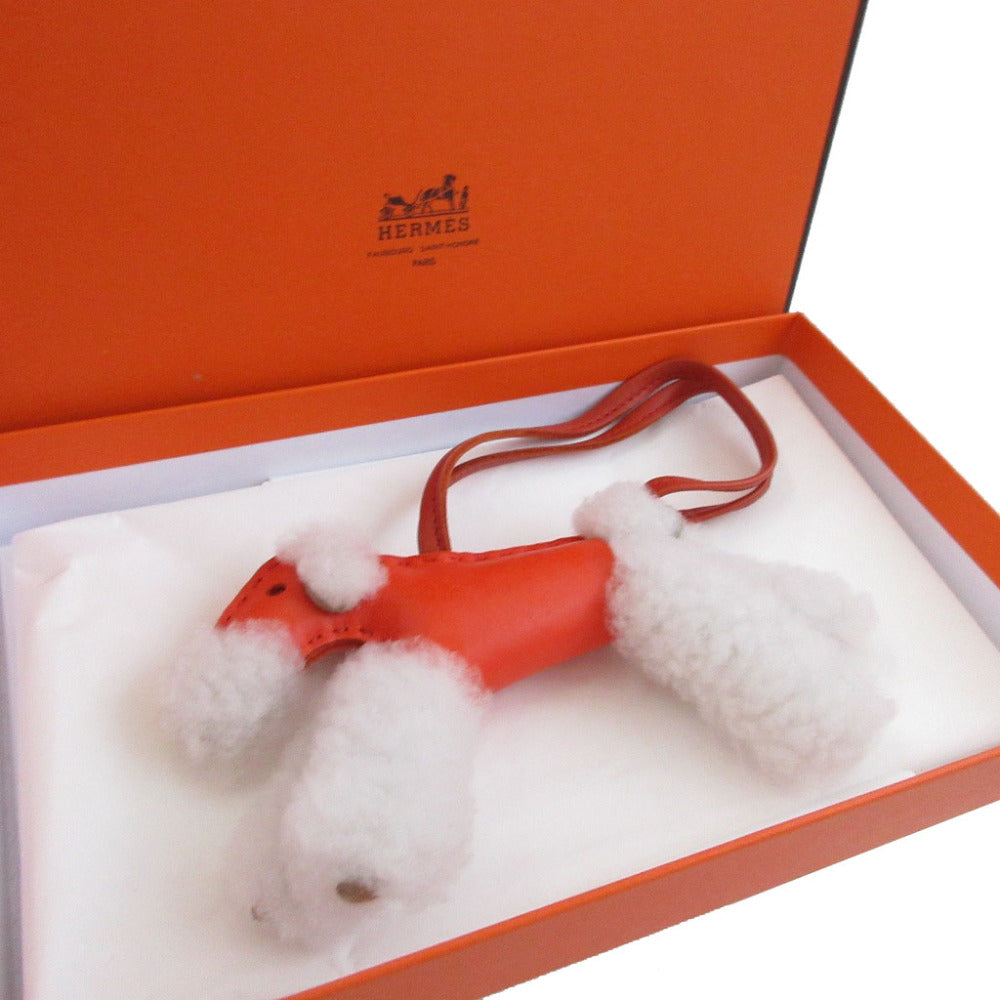 美品 エルメス バディ アニューミロ ムートン オレンジポピー U刻印(2022年製) バッグチャーム キーホルダー 1377【中古】HERMES