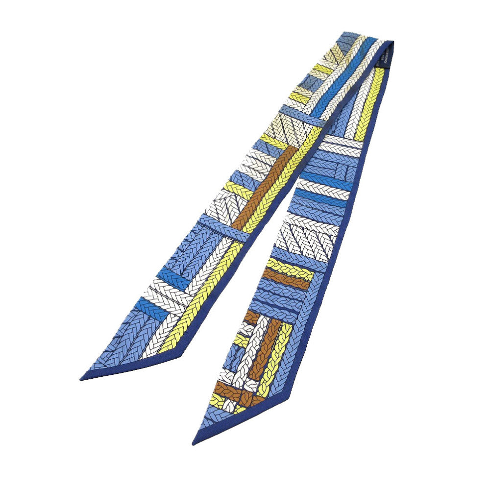 美品 エルメス ツイリー トレスH スカーフ シルク ブルーラヴァンド/マリン/ジョーヌ 1391【中古】HERMES