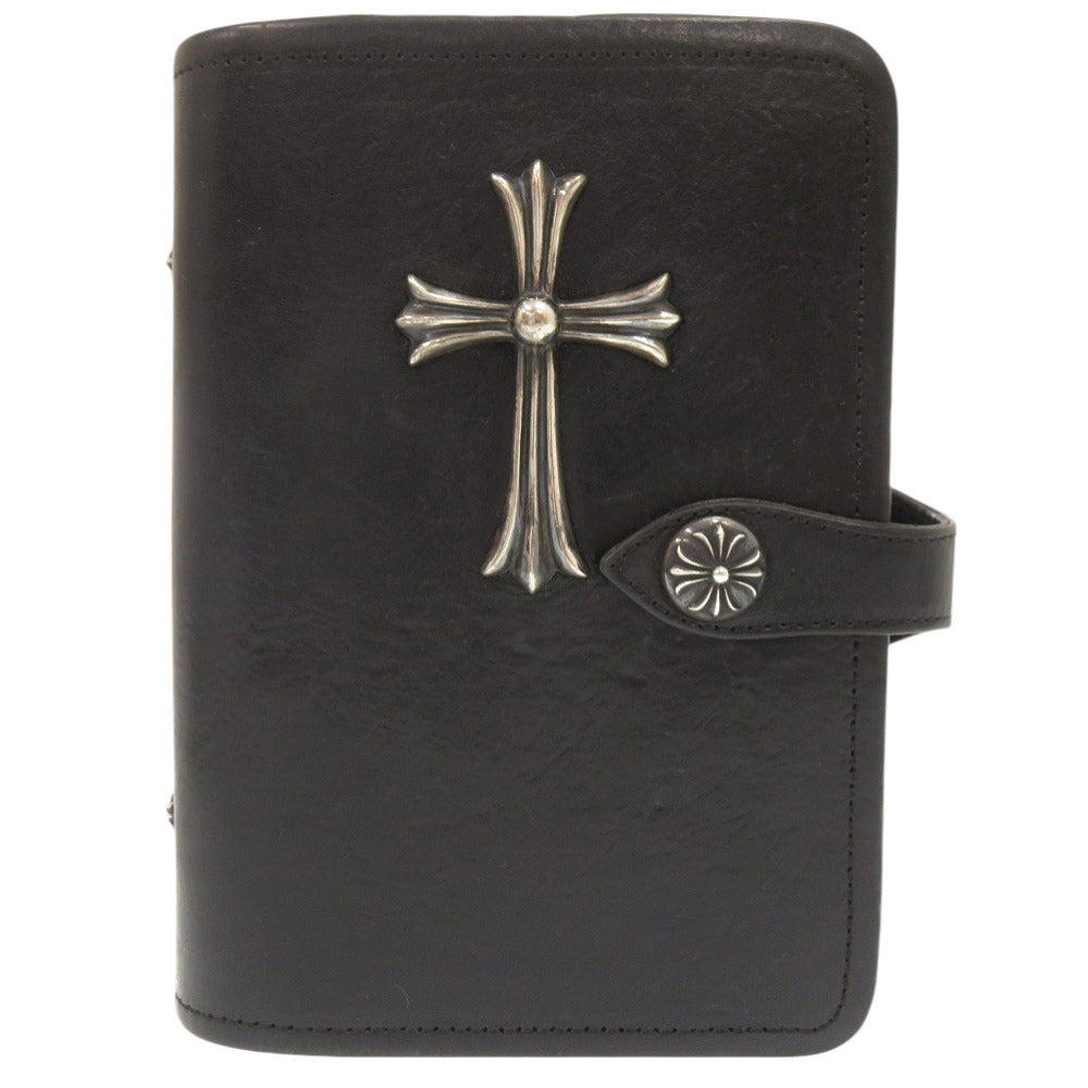 美品 クロムハーツ アジェンダ ラージ CH クロス レザー ブラック 手帳カバー 黒 1392【中古】CHROME HEARTS メンズ