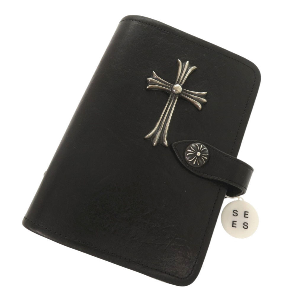 美品 クロムハーツ アジェンダ ラージ CH クロス レザー ブラック 手帳カバー 黒 1392【中古】CHROME HEARTS メンズ