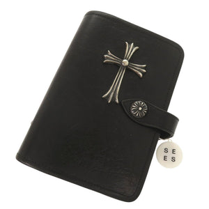 美品 クロムハーツ アジェンダ ラージ CH クロス レザー ブラック 手帳カバー 黒 1392【中古】CHROME HEARTS メンズ