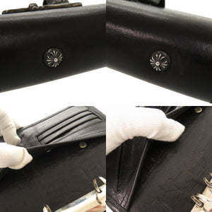 美品 クロムハーツ アジェンダ ラージ CH クロス レザー ブラック 手帳カバー 黒 1392【中古】CHROME HEARTS メンズ