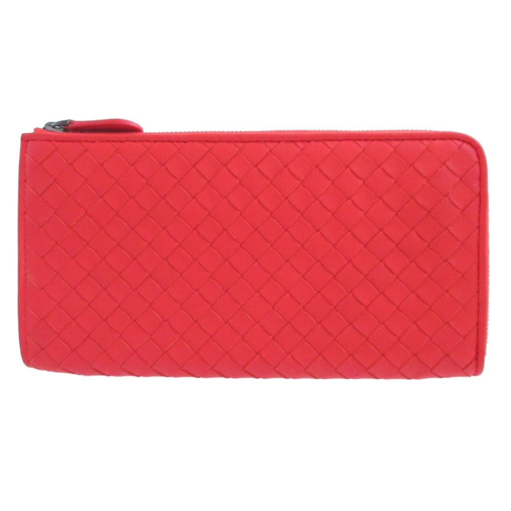 未使用 ボッテガヴェネタ イントレチャート レザー レッド 赤 L字ファスナー 長財布 財布 1395【中古】BOTTEGA VENETA