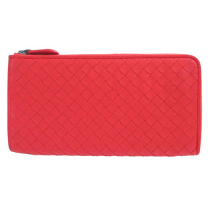 未使用 ボッテガヴェネタ イントレチャート レザー レッド 赤 L字ファスナー 長財布 財布 1395【中古】BOTTEGA VENETA