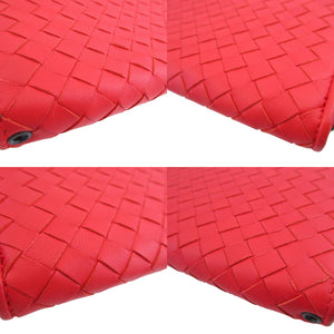 未使用 ボッテガヴェネタ イントレチャート レザー レッド 赤 L字ファスナー 長財布 財布 1395【中古】BOTTEGA VENETA