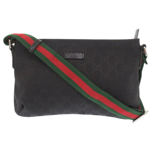 美品 グッチ シェリーライン 189749 GGキャンバス レザー ブラック ショルダーバッグ 黒 1412【中古】GUCCI