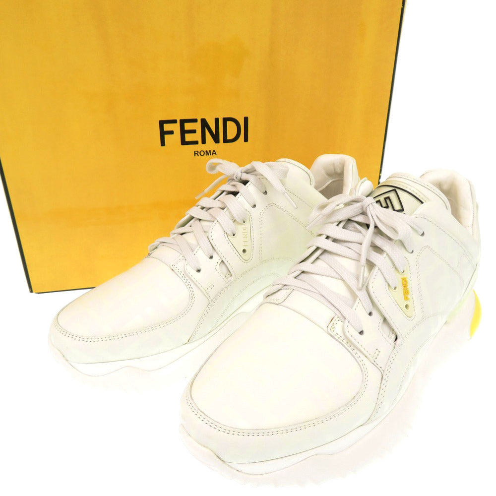 未使用 フェンディ サイズ6 1/2 レザー ホワイト イエロー スニーカー 1416【中古】FENDI メンズ