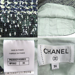 美品 シャネル ツイード スカート ひざ丈 ココマーク スパンコール コットン ポリアミド グリーン 1428【中古】CHANEL
