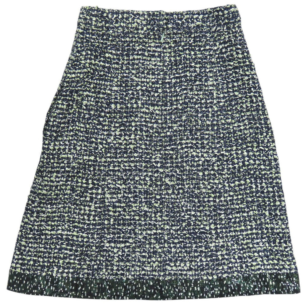 美品 シャネル ツイード スカート ひざ丈 ココマーク スパンコール コットン ポリアミド グリーン 1428【中古】CHANEL