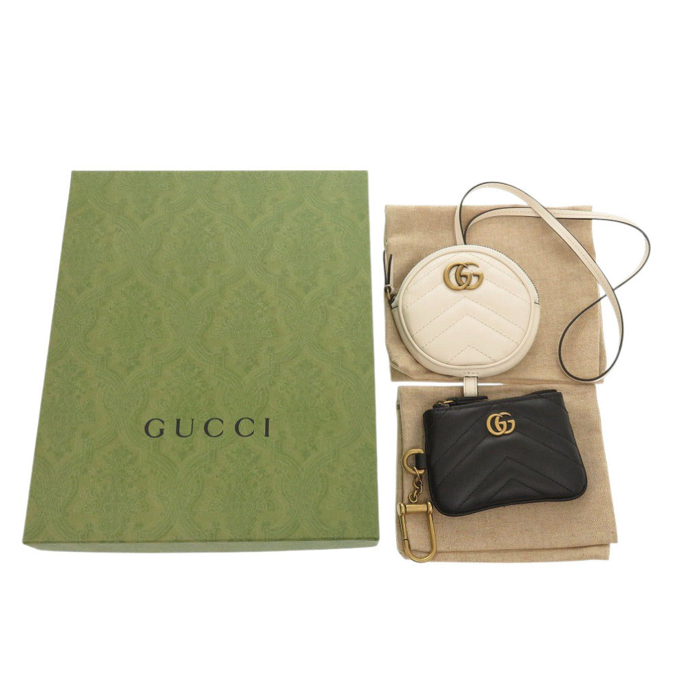 新品同様 グッチ GGマーモント 698787 レザー ブラック オフホワイト コインケース 黒 白 1462【中古】GUCCI