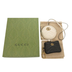 新品同様 グッチ GGマーモント 698787 レザー ブラック オフホワイト コインケース 黒 白 1462【中古】GUCCI