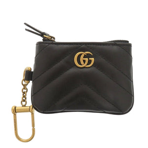 新品同様 グッチ GGマーモント 698787 レザー ブラック オフホワイト コインケース 黒 白 1462【中古】GUCCI