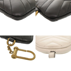新品同様 グッチ GGマーモント 698787 レザー ブラック オフホワイト コインケース 黒 白 1462【中古】GUCCI