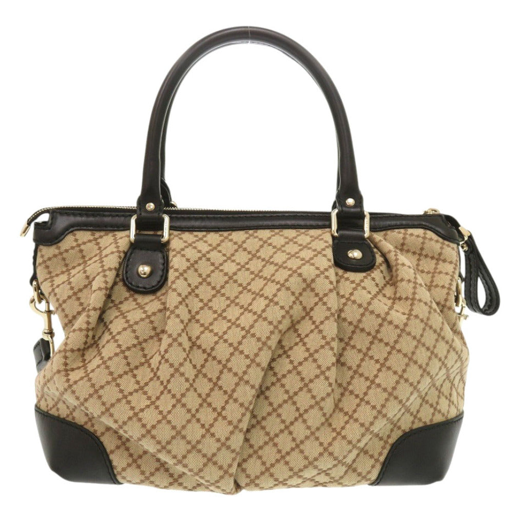 美品 グッチ 247902 GGキャンバス レザー ベージュ ブラック 2wayハンドバッグ 1465【中古】GUCCI