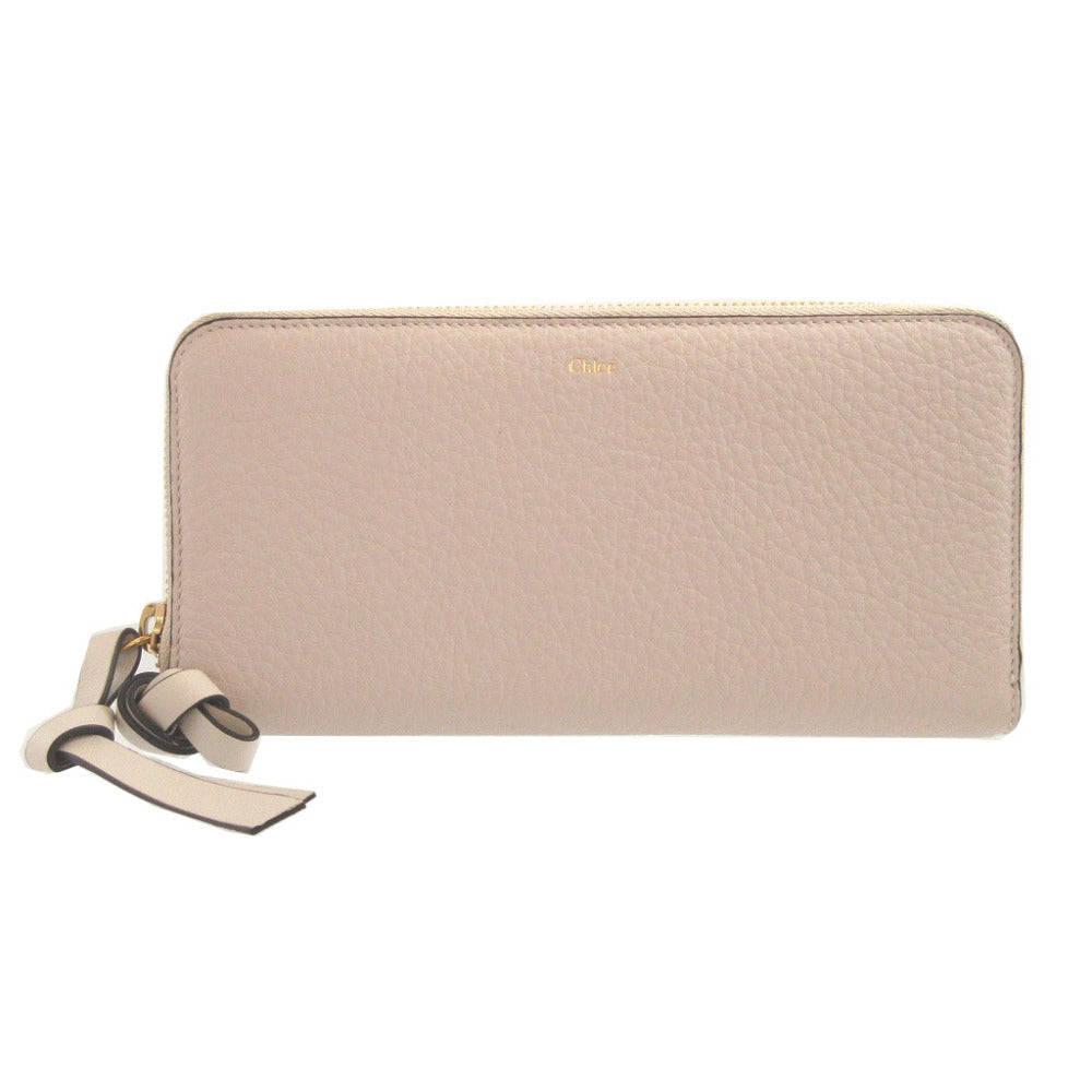 未使用 クロエ アルファベット レザー ベージュ ピンク ラウンドファスナー長財布 財布 1475【中古】Chloe