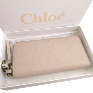 未使用 クロエ アルファベット レザー ベージュ ピンク ラウンドファスナー長財布 財布 1475【中古】Chloe