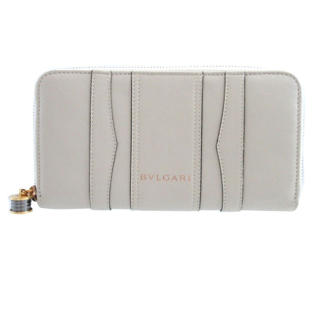 美品 ブルガリ ビーゼロワン レザー チョーク アイボリー 白 ラウンドファスナー長財布 財布 1476【中古】BVLGARI