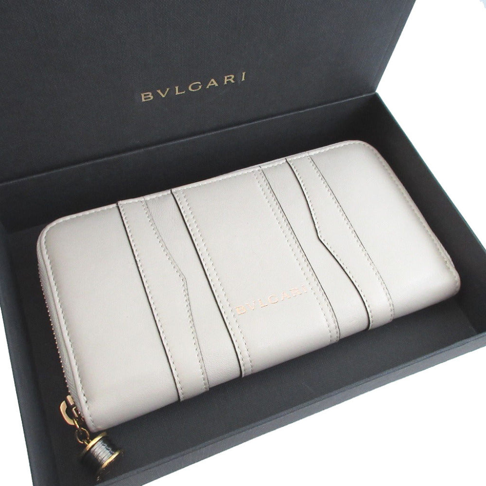美品 ブルガリ ビーゼロワン レザー チョーク アイボリー 白 ラウンドファスナー長財布 財布 1476【中古】BVLGARI
