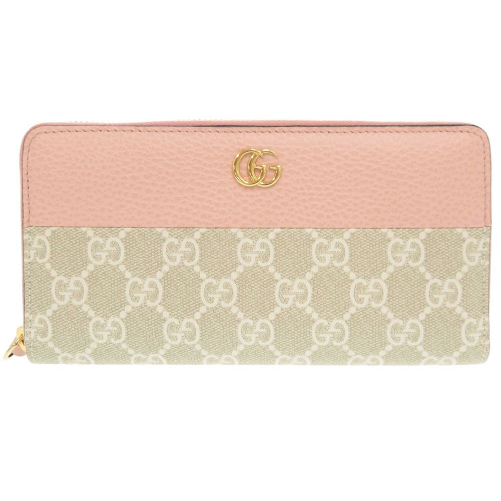 未使用品 グッチ ダブルG バイカラー ジップアラウンドウォレット 456117 GGスプリームキャンバス レザー ライトピンク ベージュ 長財布 1496【中古】GUCCI