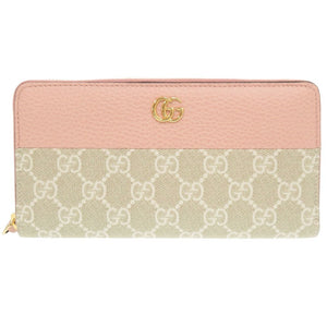 未使用品 グッチ ダブルG バイカラー ジップアラウンドウォレット 456117 GGスプリームキャンバス レザー ライトピンク ベージュ 長財布 1496【中古】GUCCI