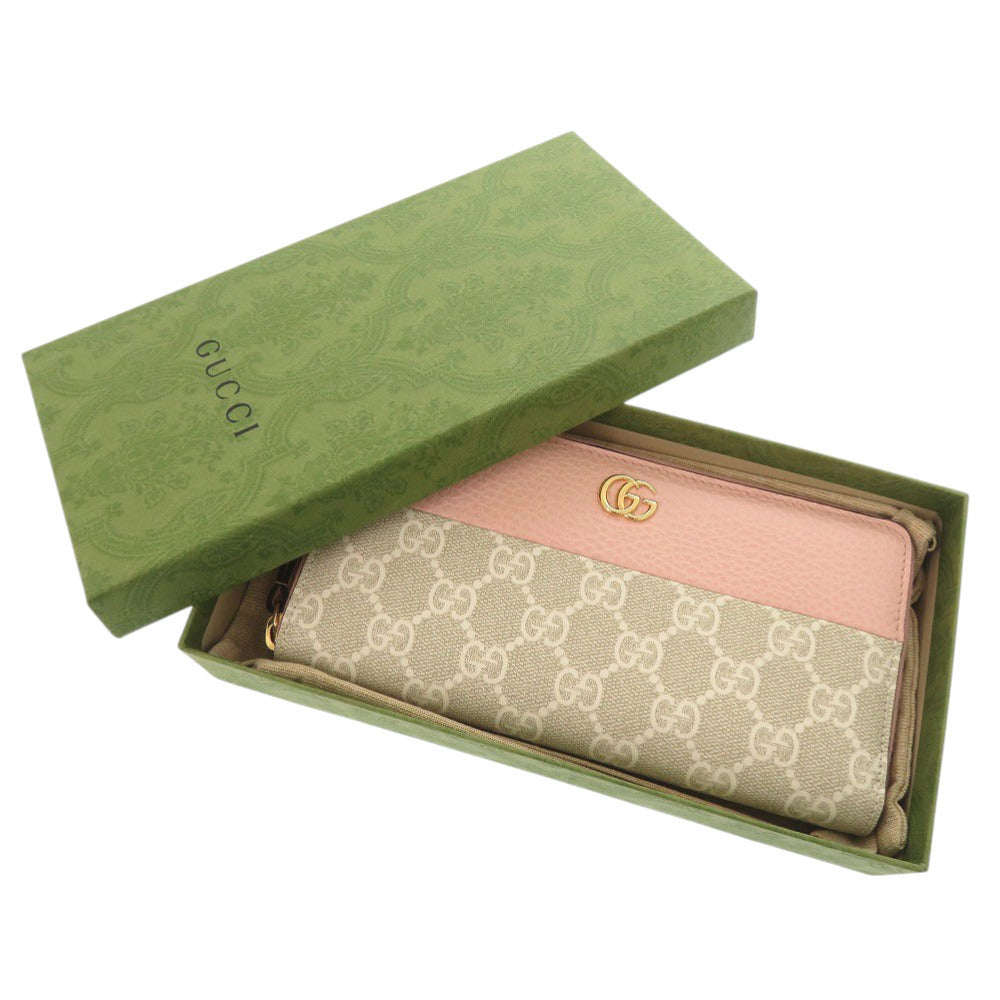 未使用品 グッチ ダブルG バイカラー ジップアラウンドウォレット 456117 GGスプリームキャンバス レザー ライトピンク ベージュ 長財布 1496【中古】GUCCI