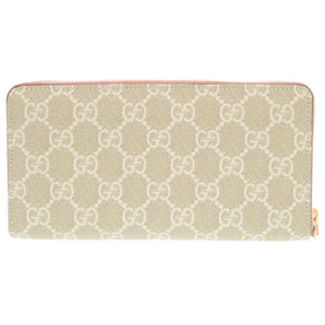 未使用品 グッチ ダブルG バイカラー ジップアラウンドウォレット 456117 GGスプリームキャンバス レザー ライトピンク ベージュ 長財布 1496【中古】GUCCI