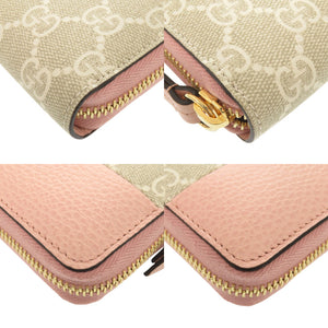 未使用品 グッチ ダブルG バイカラー ジップアラウンドウォレット 456117 GGスプリームキャンバス レザー ライトピンク ベージュ 長財布 1496【中古】GUCCI