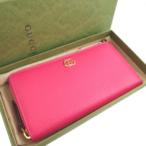 未使用 グッチ GGマーモント 456117 レザー ピンク ラウンドファスナー長財布 財布 1497【中古】GUCCI
