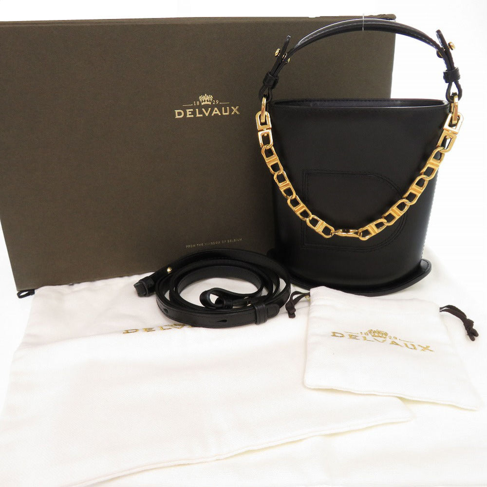 新品同様 デルボー パン エクラ ナノ レザー ブラック ハンドバッグ ショルダーバッグ 黒 1498【中古】DELVAUX