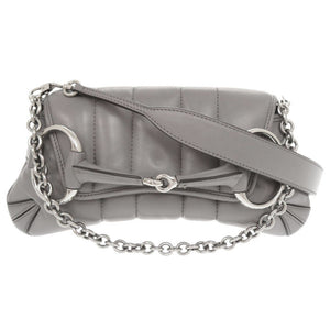 新品同様 グッチ ホースビット 764339 レザー グレー ショルダーバッグ 1515【中古】GUCCI