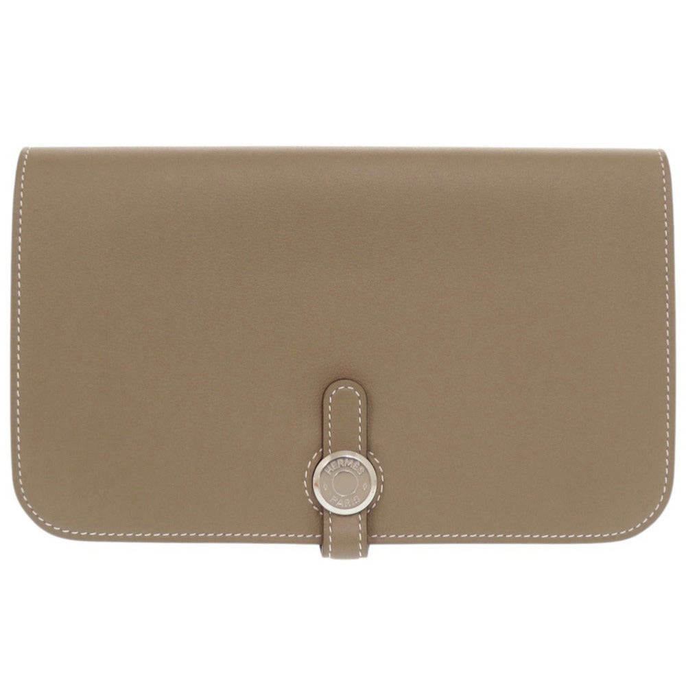 新品同様 エルメス ドゴン デュオ GM ヴォースイフト エトゥープ シルバー金具 T刻印(2015年製) 長財布 1522【中古】HERMES